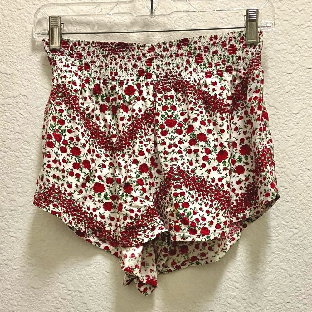 LIKE NEW White Shorts with Red Floral Design